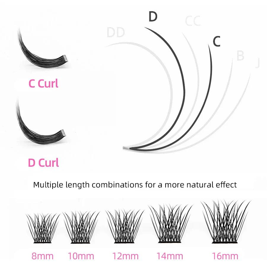 YUANZHIJIE DIY 120 PCS Cluster Lashes 3D Natural Bunch 8-16mm D Curl Segmented Beam Individual Mink Tufted Eyelash Fine Lash Tip