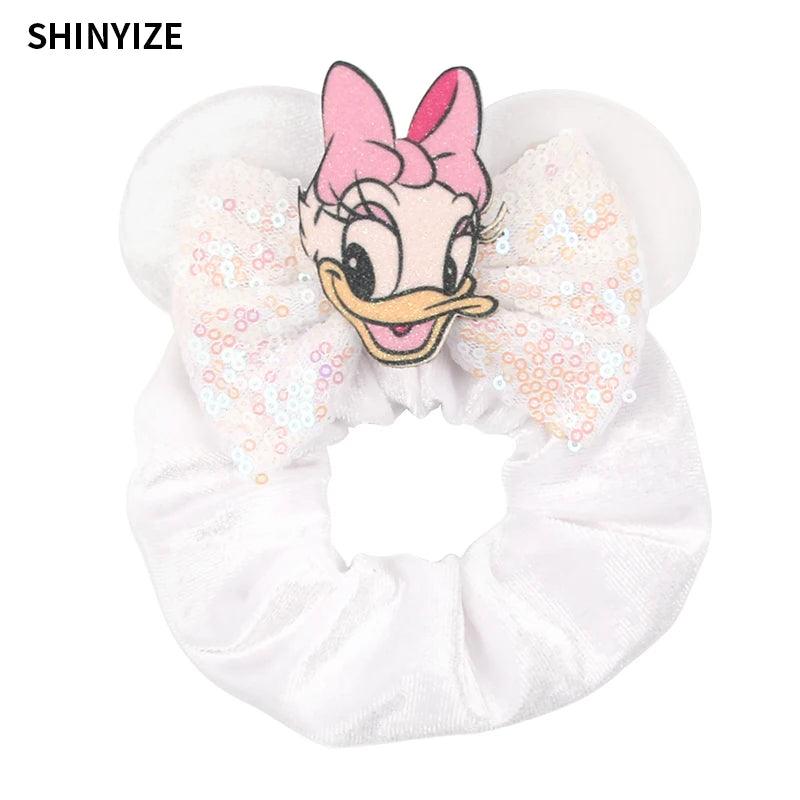 New Chic Disney Mickey Mouse Ears Hair Scrunchies Sequins 4"Bows Elastic Headband Women Velvet Girls DIY Hair Accessories Gift