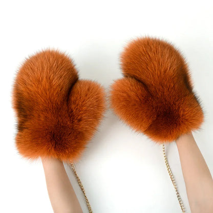 2024 New Brand Girl Fashion Luxury Real Fox Fur Glove Winter Women Natural Real Fox Fur Gloves Warm 100% Genuine Fox Fur Mittens