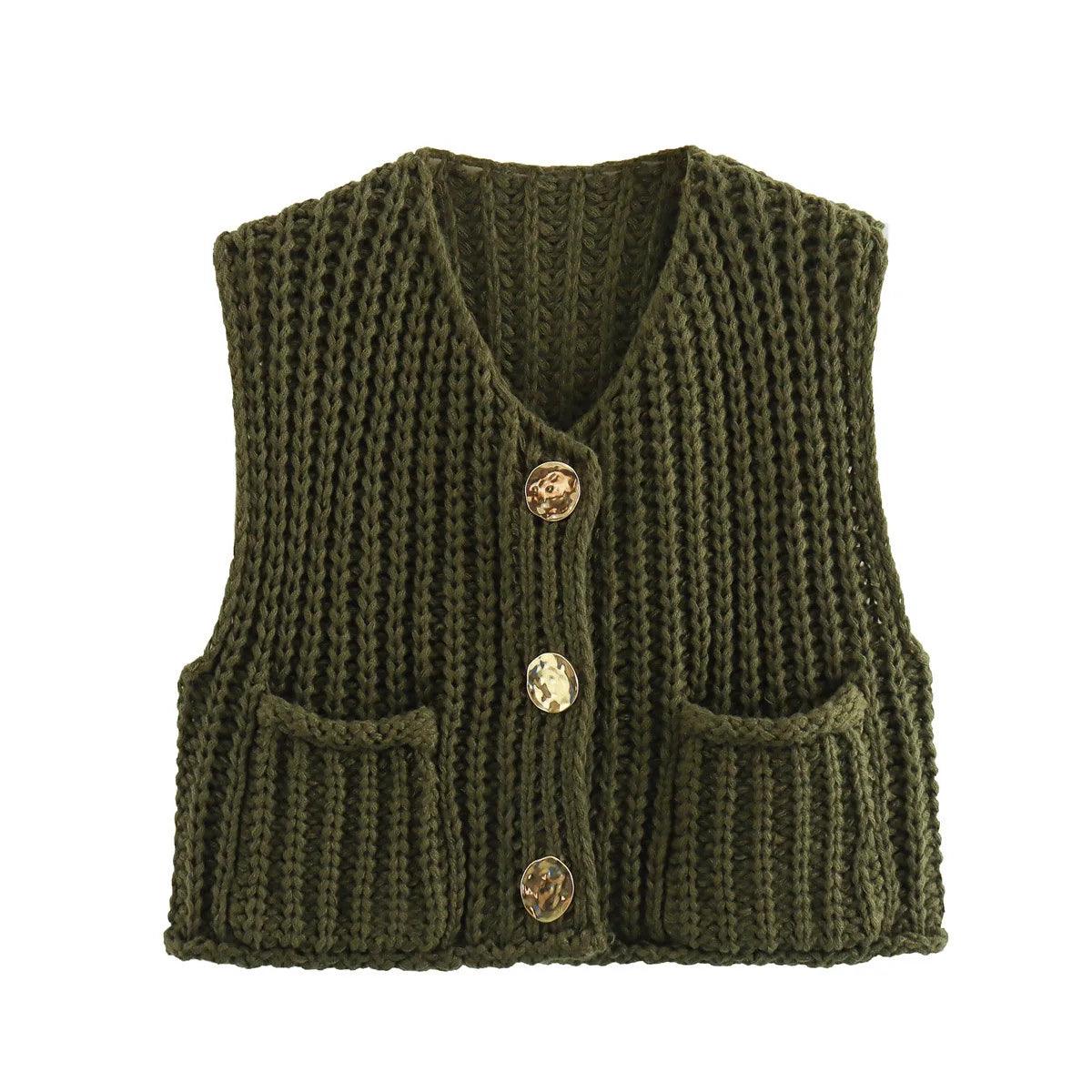 Korean Fashion Crop Sweater Women Vest Solid Loose Casual Sweater Vest Cable Knit Sweater Vest For Women Luxury Designer Tops