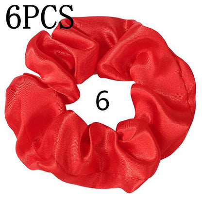 6pcs/lot Hair Scrunchies Bands Scrunchy Ties Ropes Ponytail Holder for Women or Girls Accessories Satin Headwear Solid Color Set