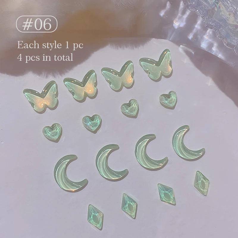 1Bag 3D Heart Nail Rhinestones Water ripple flat bottom love Charms Crystal Nail Art Decorations Gem Kawaii Resin Nails Gems