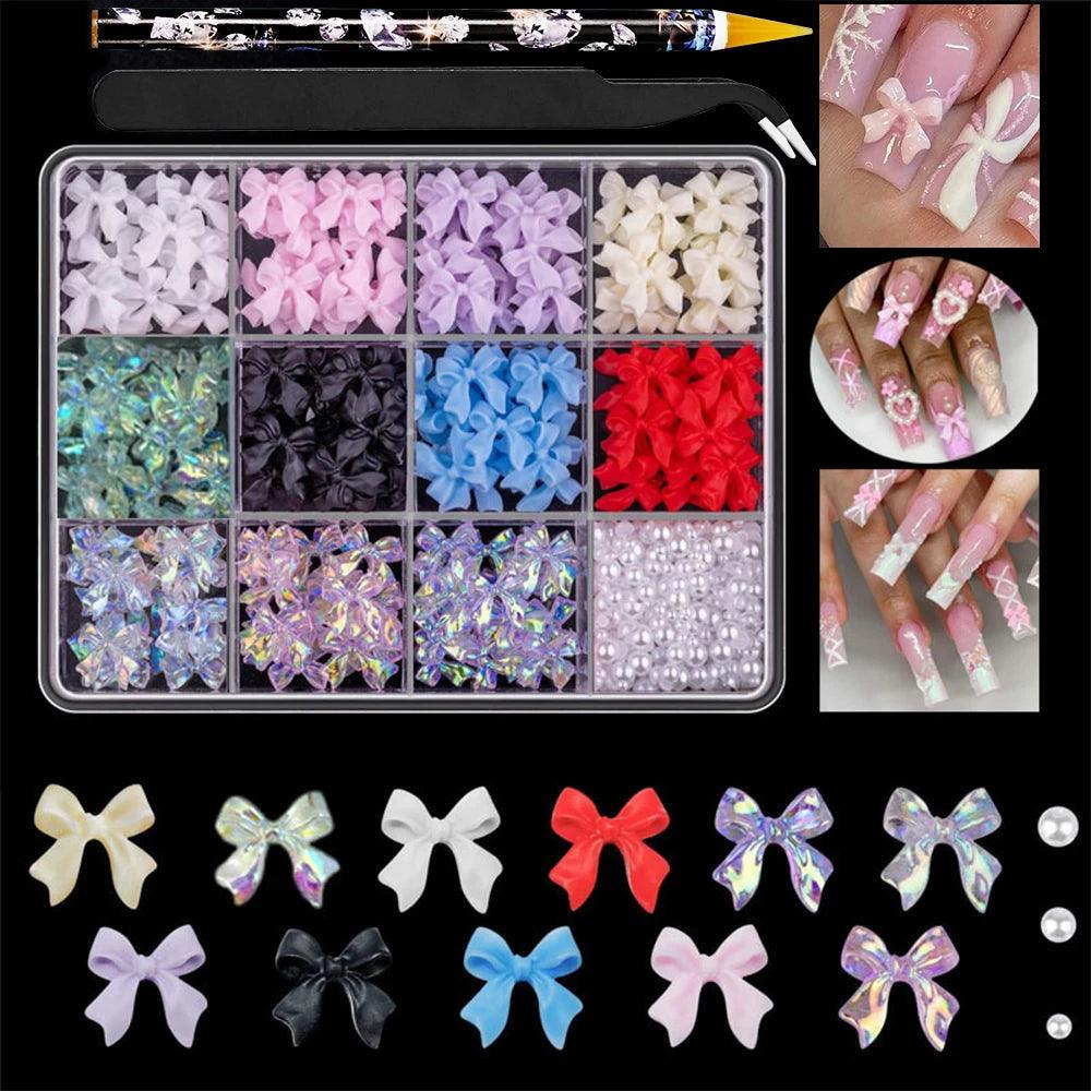 Nail Decoration Set with 1 Boxes 240Pcs Nail Art 3D Rhinestones Big Mix Sizes 3D Crystal Diamonds Metal Charms Gems Stones ,M(1)