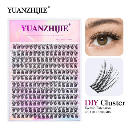 YUANZHIJIE DIY 120 PCS Cluster Lashes 3D Natural Bunch 8-16mm D Curl Segmented Beam Individual Mink Tufted Eyelash Fine Lash Tip