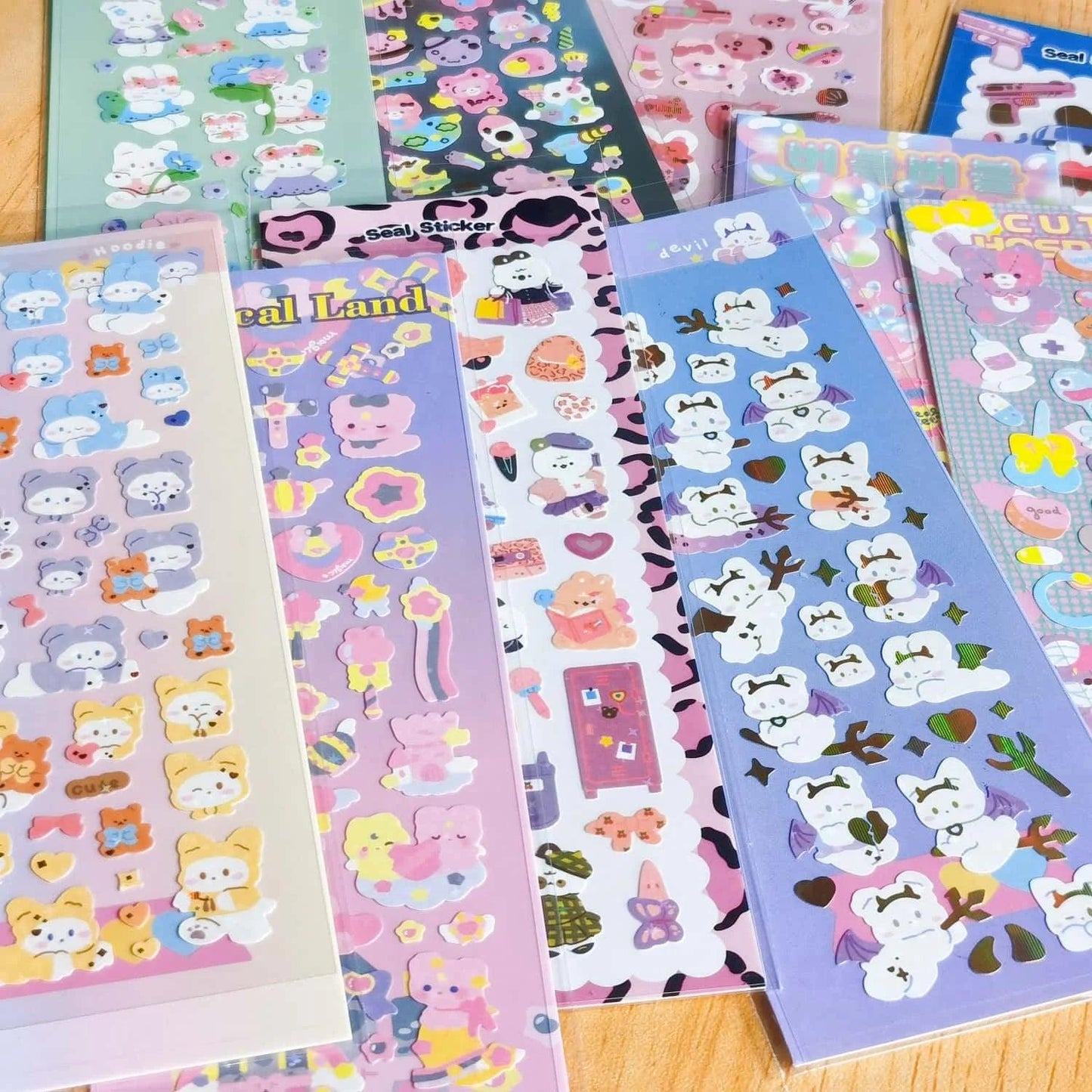 10~12pcs Lovely Cute Korean Toploader Decoration Seal Stickers 3D Holographic Design Kawaii Kpop Cardholder Journaling Deco