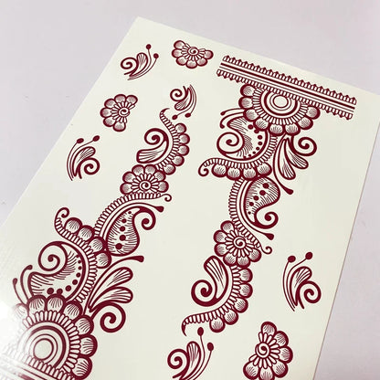 Heallor Waterproof Temporary Tattoo Stickers for Women Brown Henna Stickers for Hand Maroon Tattoo for Wedding Ramadan Festival