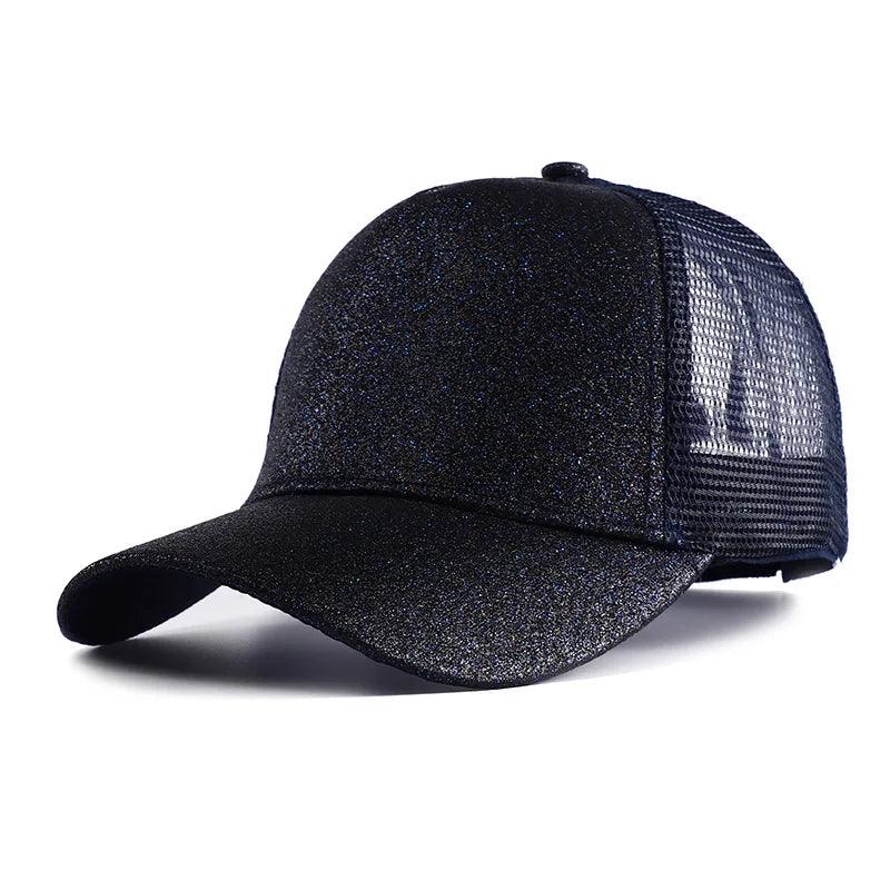 2023 New Summer Glitter High Ponytail Baseball Cap Female Snapback Hat Casual Black White Pink Mesh Trucker Caps for Women Gorra