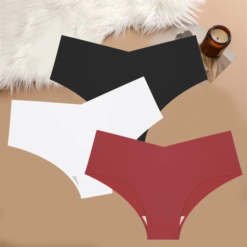 FINETOO 3PCS Ultra-thin Women's Seamless Underwear Panties Sexy V-Shaped Waist Briefs 10 Soild Colours Cozy Stretch Underpants