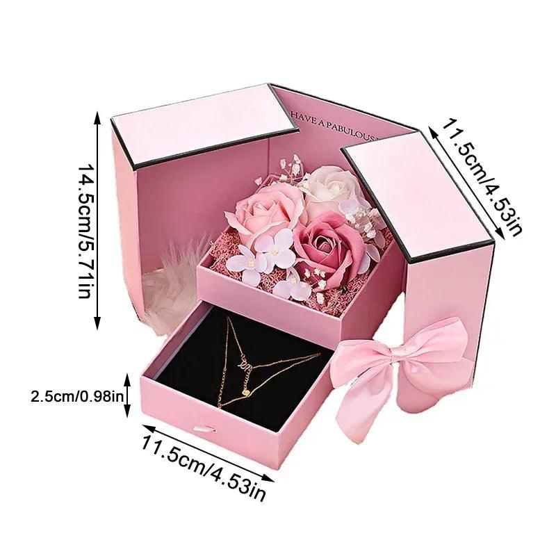 Eternal Soap Rose Flower Gift Box with Drawer Design Necklace Jewelry Packaging Double Door Boxes Wedding Valentine's Day Decor