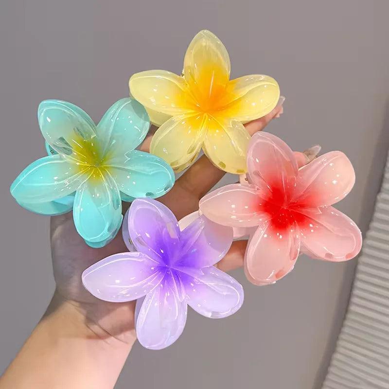 2/4/6pcs Fashion Women Flower Hair Claws Hawaiian Gradient Hair Clips Vacation Beach Style Hairpins Hair Accessories ﻿