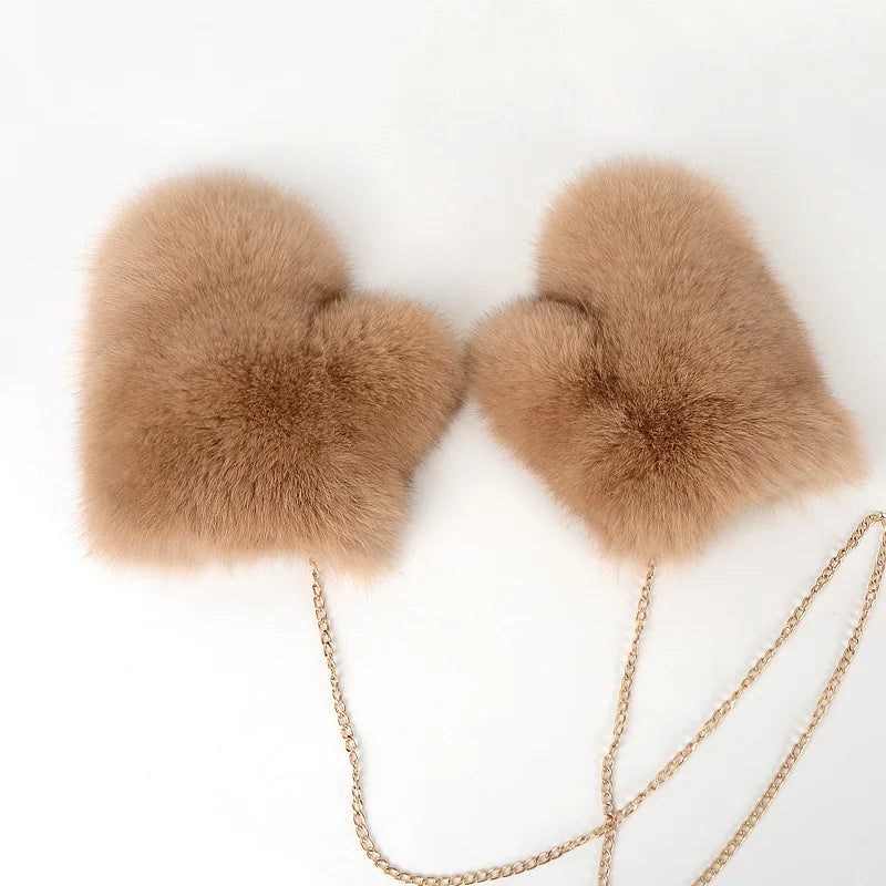 2024 New Brand Girl Fashion Luxury Real Fox Fur Glove Winter Women Natural Real Fox Fur Gloves Warm 100% Genuine Fox Fur Mittens