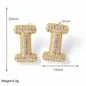 FLOLA Clear Crystal Bubble Letter Earrings for Women Copper Gold Plated Initial Ear Studs Name Jewelry Gifts ersa009