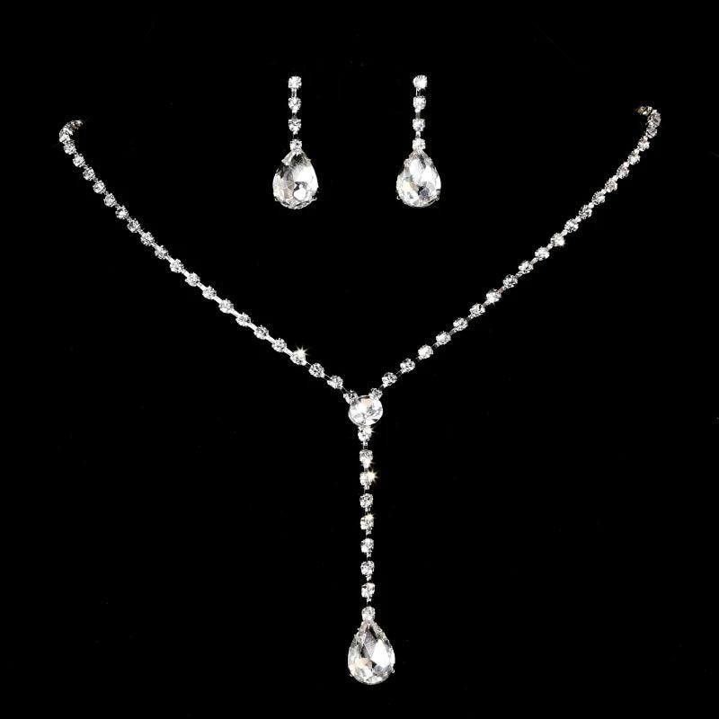 Luxury Crystal Bride Jewelry Set Rhinestone Wedding Dress Banquet Zircon Chain Necklace Dangle Earring Sets Ladies Accessories