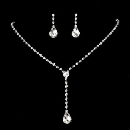 Luxury Crystal Bride Jewelry Set Rhinestone Wedding Dress Banquet Zircon Chain Necklace Dangle Earring Sets Ladies Accessories