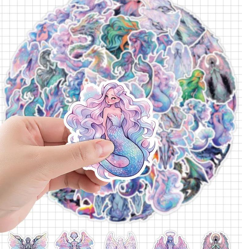 10/30/50PCS Angel Mermaid Holographic Cartoon Sticker DIY Phone Laptop Luggage Skateboard Graffiti Decals Fun for Kid Gift