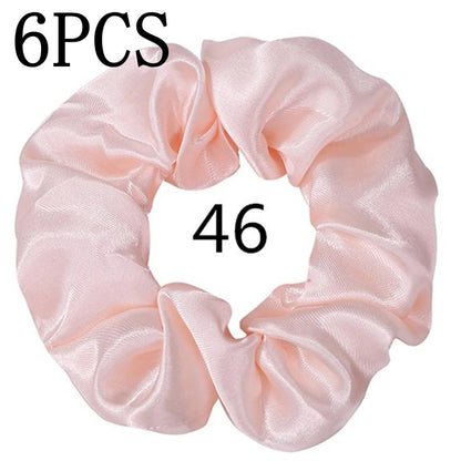 6pcs/lot Hair Scrunchies Bands Scrunchy Ties Ropes Ponytail Holder for Women or Girls Accessories Satin Headwear Solid Color Set