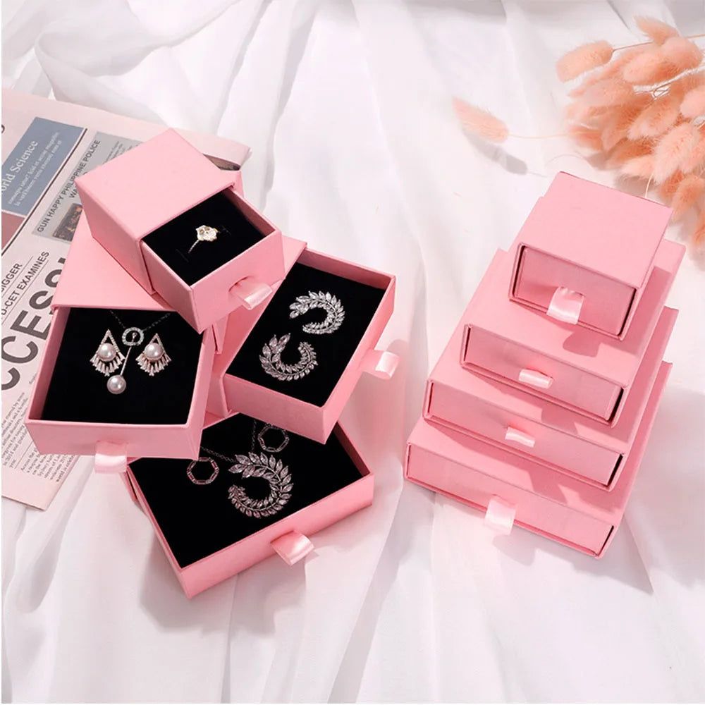 50Pack Gift Sliding Drawer Ring Jewellery White Boxes For Women Cardboard Paper Jewelry Packaging Box Necklace Earring Dust Case