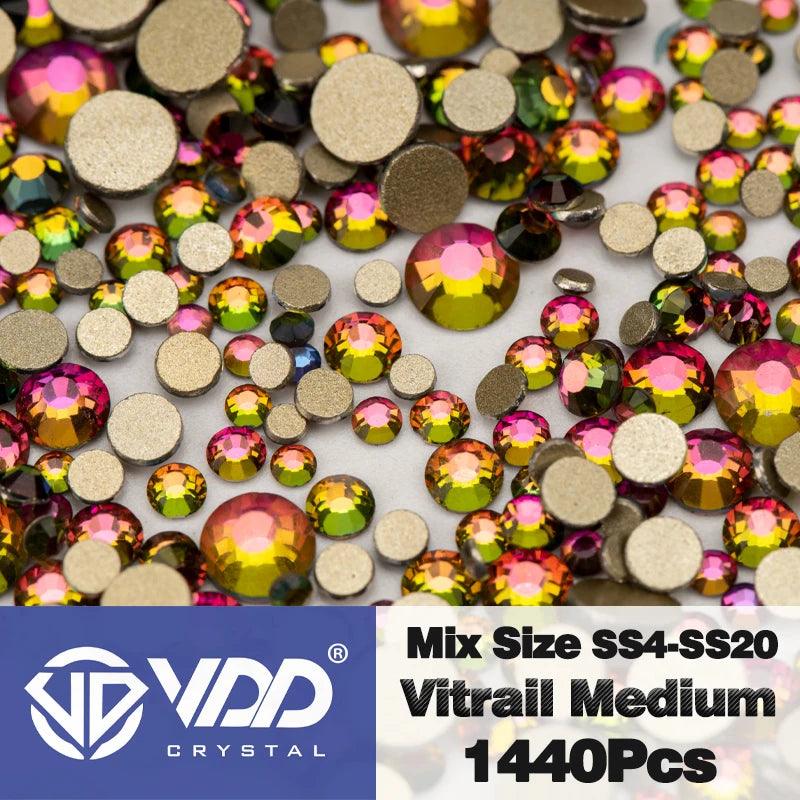 VDD 1440Pcs SS4-SS20 Mix Size Clear Crystal Non HotFix Gold Flatback Rhinestones Glitter Stones Nail Art DIY Crafts Decorations