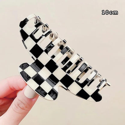 Vintage Women Girls Acrylic Checkered Hair Claw Shark Clip Geometric Grid Headband Hair Clips Hairpins Fashion Hair Accessories