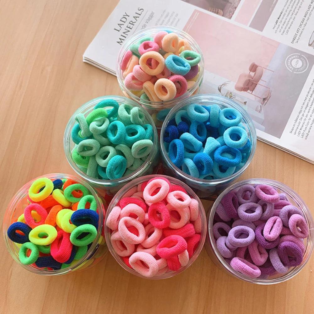 100PCS Box Mini Candy Colors Cute Girls Elastic Hair Ties Baby Small Hairbands Soft Cotton Ponytail Holder Hair Accessoires