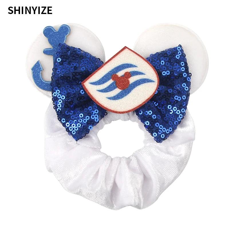 New Chic Disney Mickey Mouse Ears Hair Scrunchies Sequins 4"Bows Elastic Headband Women Velvet Girls DIY Hair Accessories Gift