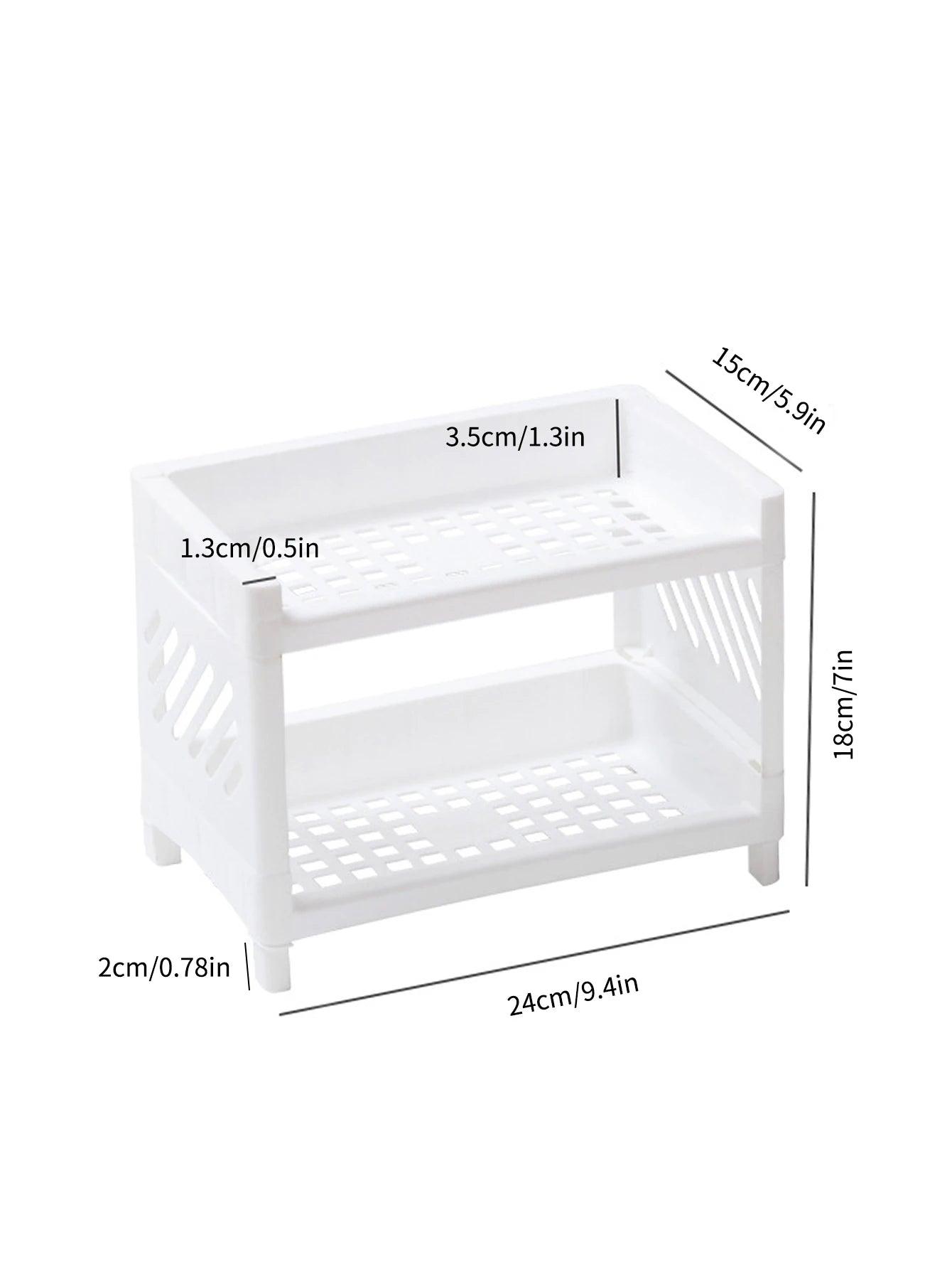 1PC PP Desktop Double Layer Storage Rack Rectangular White Organizing Student Desk Office Cosmetics Stationery