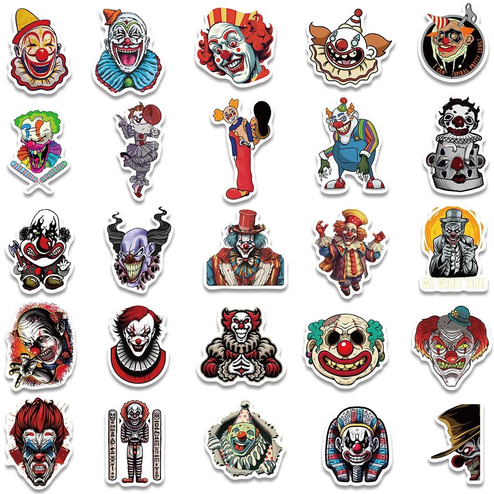 50PCS Horrific Circus Acrobatics Clown Art Funny Stickers Vintage Aesthetic Graffiti Decals Scrapbook Car Bottle Sticker Gift