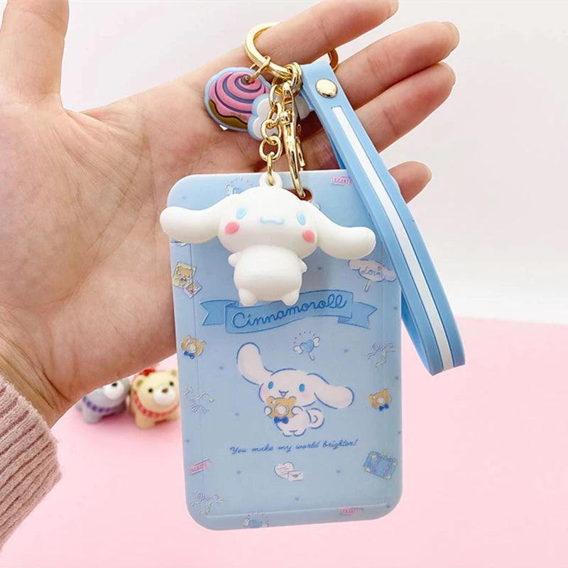 Kawaii Sanrio Cinnamoroll My Melody Anime Keychain Pendant Purin Dog Cat Cute Card Holder Plastic Lanyard Card Holders for Girl