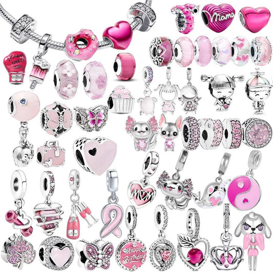 Pink Series Charm Bead Hot Sale Pendant Jewelry Fit Original 925 Sterling Silver Pandora Bracelet/Necklace Clip Murano Glass Bag