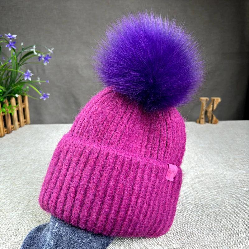 Big size New Brand fur pompom hat Fashion traveling hats for women girl High quality rabbit fur winter Warm Female beanies