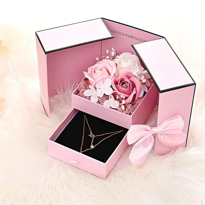 Eternal Soap Rose Flower Gift Box with Drawer Design Necklace Jewelry Packaging Double Door Boxes Wedding Valentine's Day Decor