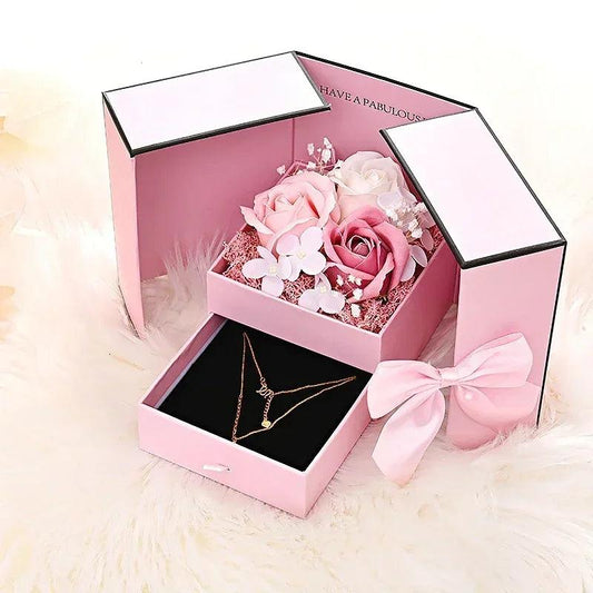 Eternal Soap Rose Flower Gift Box with Drawer Design Necklace Jewelry Packaging Double Door Boxes Wedding Valentine's Day Decor