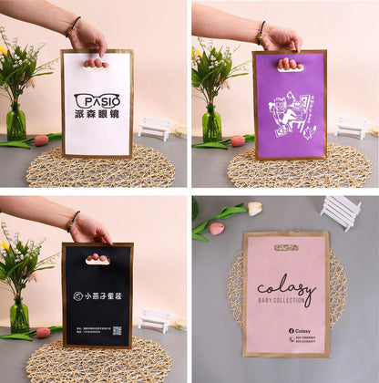 50Four-finger bag frosted bag gold edge handbag plastic clothing shopping bag gift birthday wedding party packaging custom logo