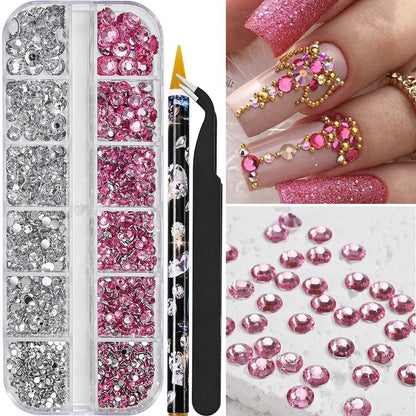 12 Grids White Half Round Pearl Nail Art Rhinestone Mix Size Flatback Caviar Beads Nail Charms Jewels Pearl Manicure Tip Gems