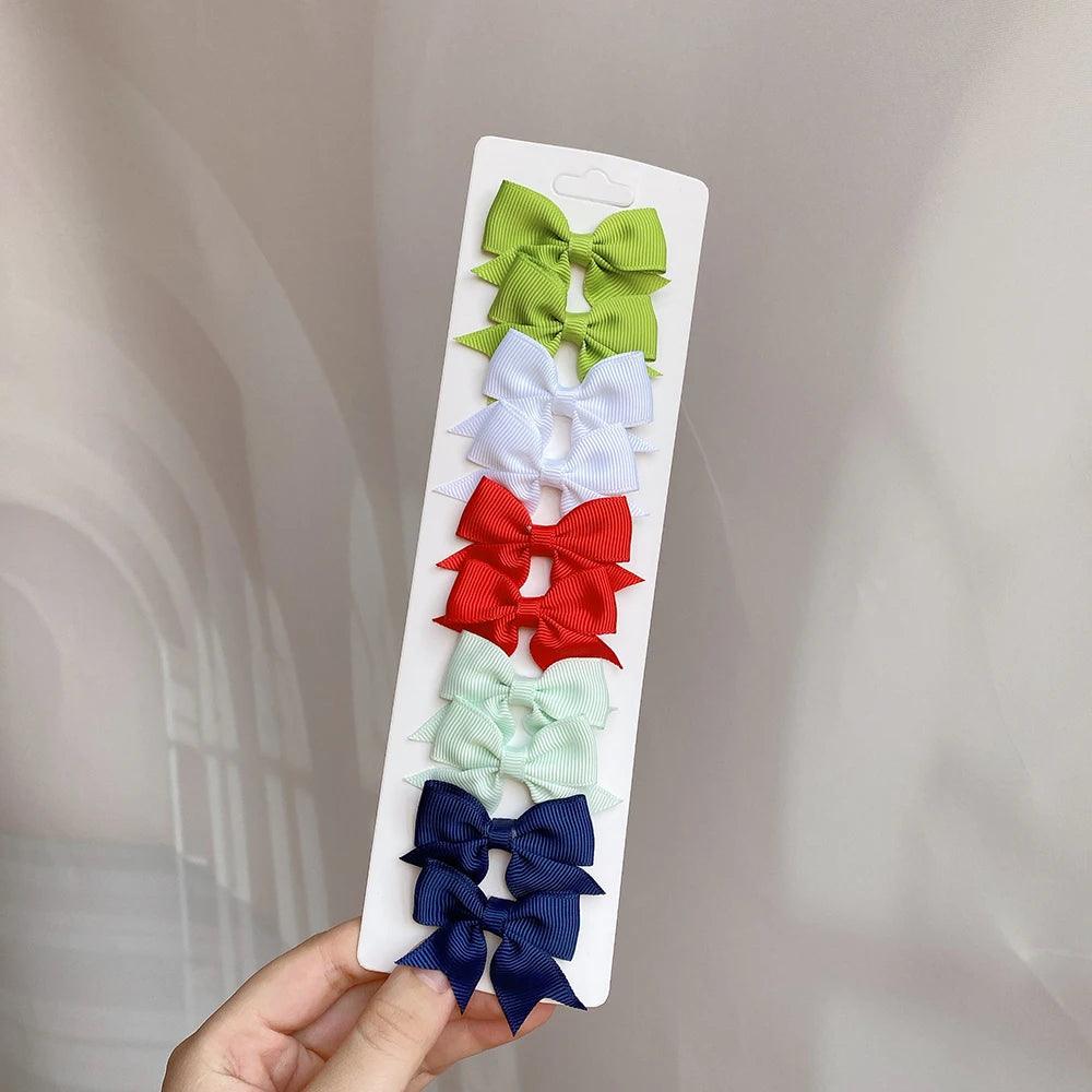 10Pcs/Set 1.9'' Solid Color Ribbon Kids Bows Hair Clips for Baby Girls Handmade Bowknot Hairpin MiNi Barrettes Hair Accessories