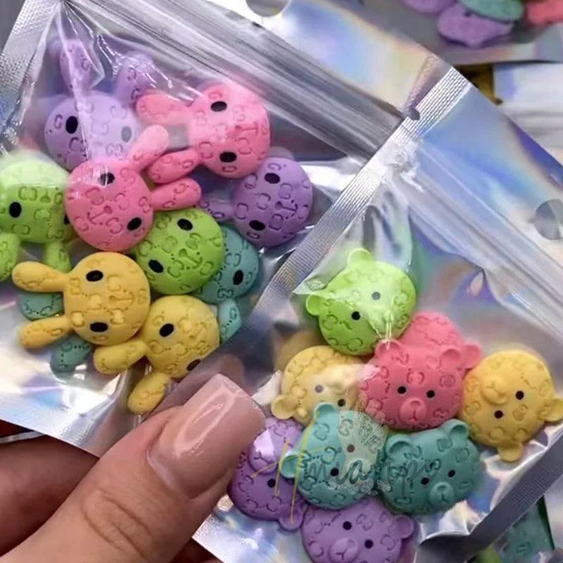 10PCS Cute Dopamine Wearing Resin Cartoon Rabbit Handmade Bear Kawaii Accessories Manicure Tool Acrylic Press On Nails - HighGloss Shop