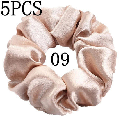 10/5pcs/lot Accessoires Women Girls Silky Satin Hair Scrunchies Solid Elastic Elegant Rubber Band Headwear Holder Scrunchy Black