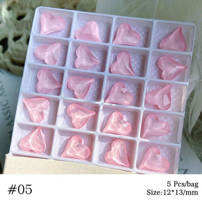 1Bag 3D Heart Nail Rhinestones Water ripple flat bottom love Charms Crystal Nail Art Decorations Gem Kawaii Resin Nails Gems