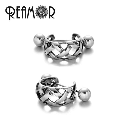 REAMOR Gothic U Shaped Hoop Earrings Women Men Stainless steel X Symbol Piercing Clip On Earrings Punk Trendy Jewelry Gift 1 Set - HighGloss Shop