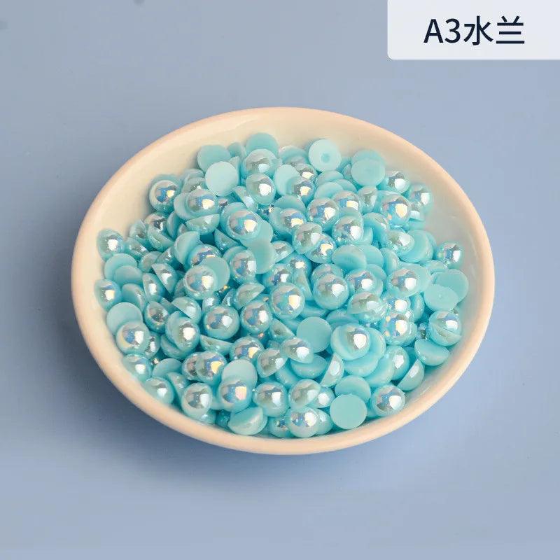 3mm-12mm Mix Size Half Round AB Pearl plastic Non Hotfix Flat Back Glitters For DIY Nail Craft Decoration