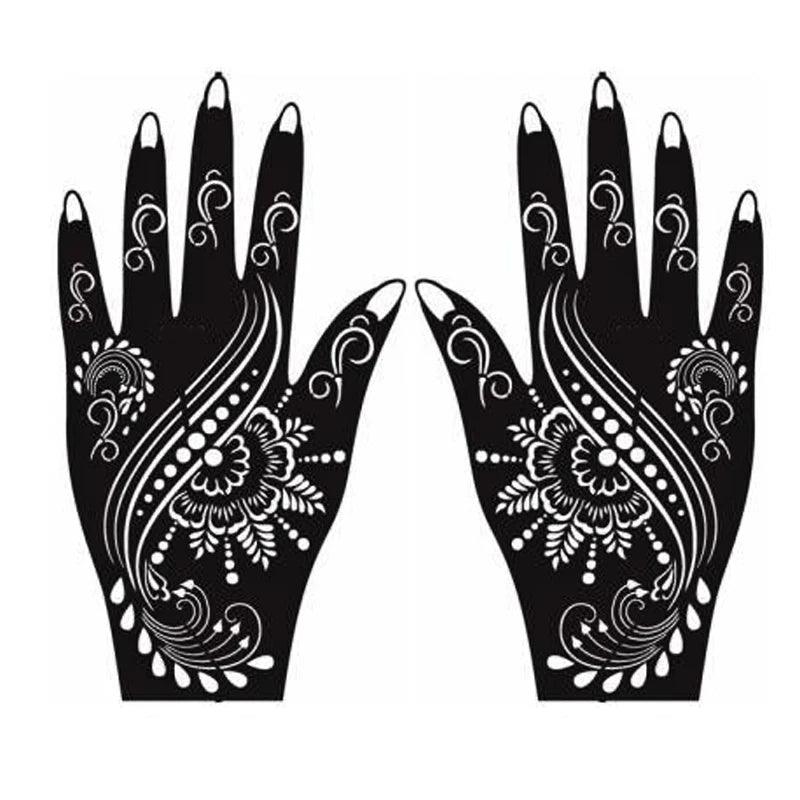 1 Pair Professional Henna Stencil Temporary Hand Tattoo Body Art Sticker Indian Glitter Airbrush Tattoo Templates for Wedding