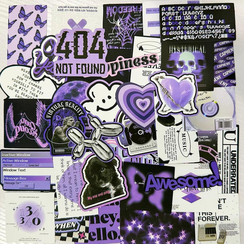 60pcs Black Purple INS Style Cartoon Graffiti Stickers DIY Phone Guitar Laptop Notebook Suitcase Cup Waterproof Sticker Kids Toy