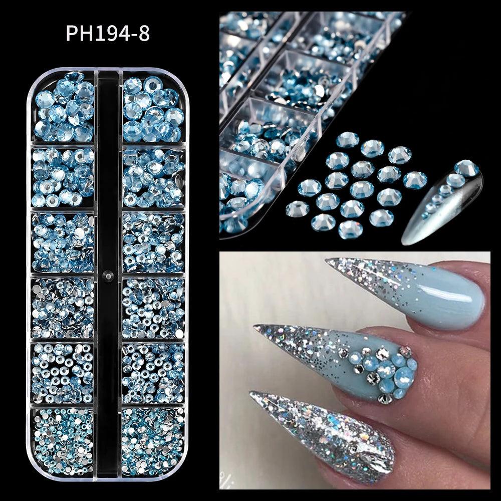 12 Grids White Half Round Pearl Nail Art Rhinestone Mix Size Flatback Caviar Beads Nail Charms Jewels Pearl Manicure Tip Gems