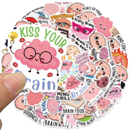 50PCS Funny Pink Brain Cute Cartoon Graffiti Stickers Vinyl DIY for Fridge Skateboard Laptop Motorcycle Diary Car Gift Sticker