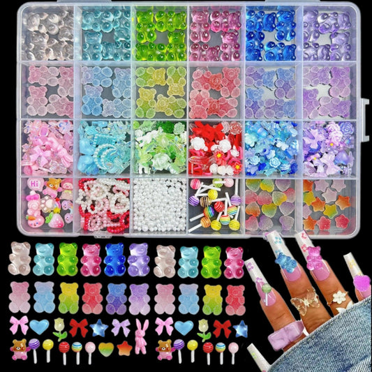 1Box Resin Nail Charms 3D Cute Bear Lollipop Candy Nail Art Decoration Kawaii Accessories Mnaicure DIY Charms Handmade Crafts - HighGloss Shop