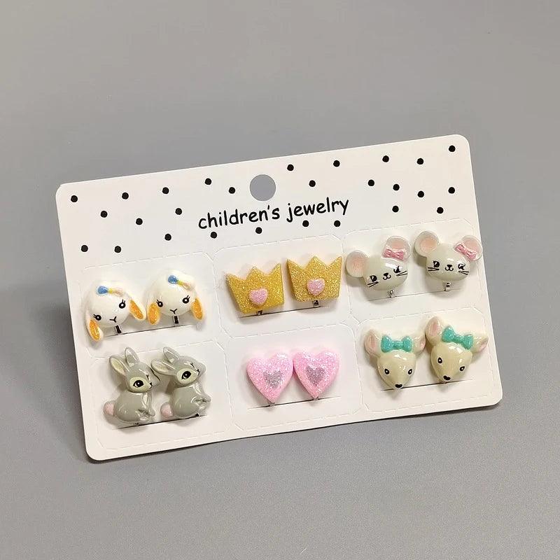 Rainbow Unicorn Butterfly Non Piercing Clip on Earring for Kids Girls Children Christmas Gift 6PRS/SET