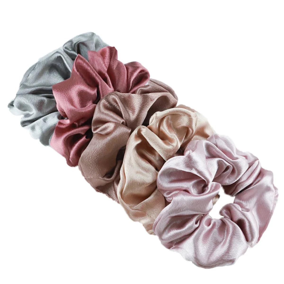 10/5pcs/lot Accessoires Women Girls Silky Satin Hair Scrunchies Solid Elastic Elegant Rubber Band Headwear Holder Scrunchy Black