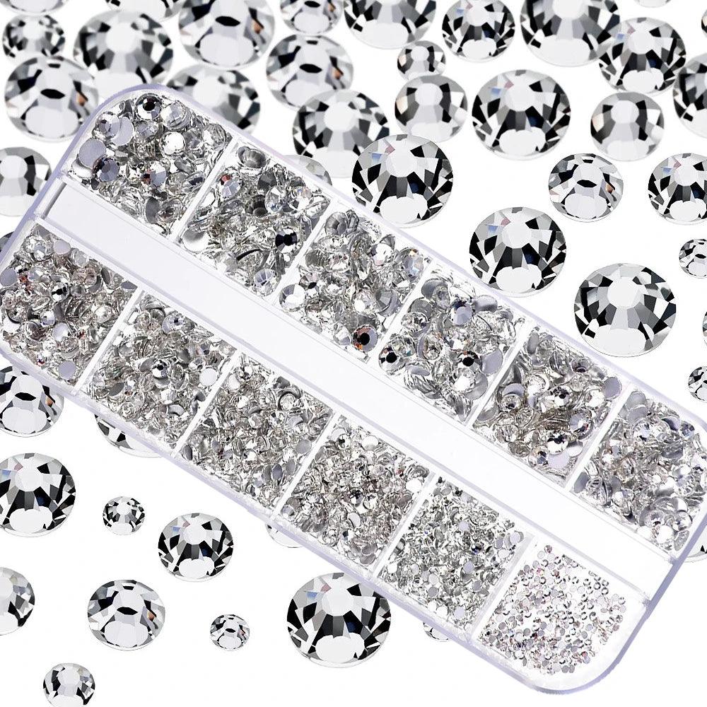 12grids Red Nail Gems Rhinestones 2/3/4/5mm Flat-Back Nail Crystal Diamond SS6/10/16/20/30 Mixed Luxury Glass Rhinestones Charms