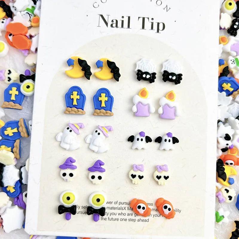 20Pcs 10 Shapes Cute Cartoon Festival Designs Nail Art Rhinestones For Manicure Supply Punk Halloween Nail Resin Charms Stones