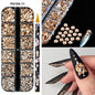 12Grids SS6-SS30 Mixed Nail Rhinestones Clear/Gold/AB Diamond Nail Gems  Flat-back Glass Stones Nail Charms with Wax Pen Picker